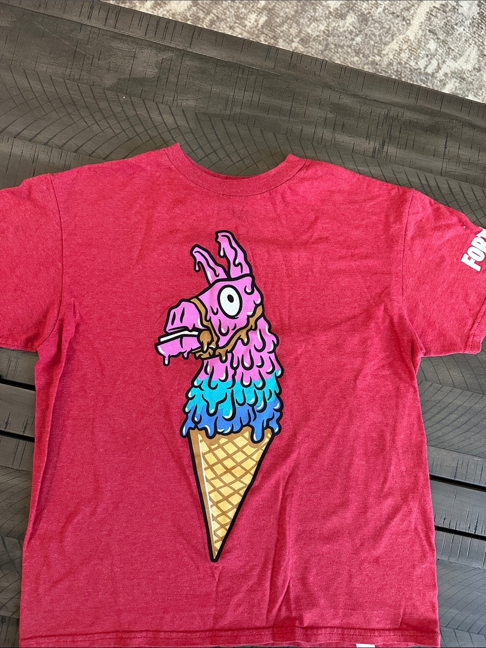 Fortnite Men's Red Short Sleeve Graphic Tee with Ice Cream Llama Print